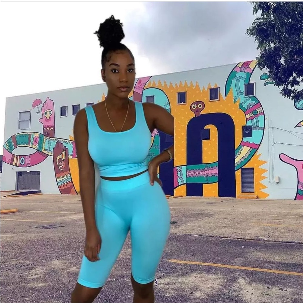 Blue biker short set